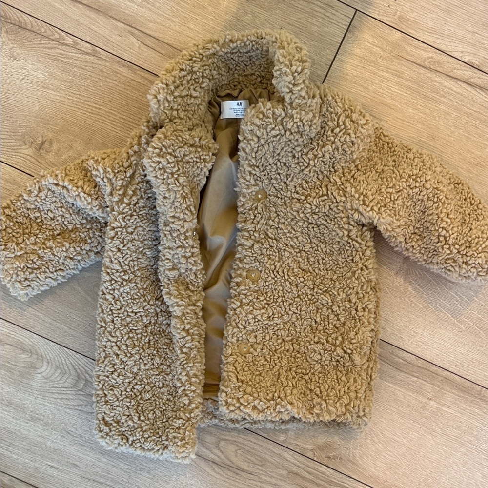H&M Kids Teddy Pea Coat in Camel Brown